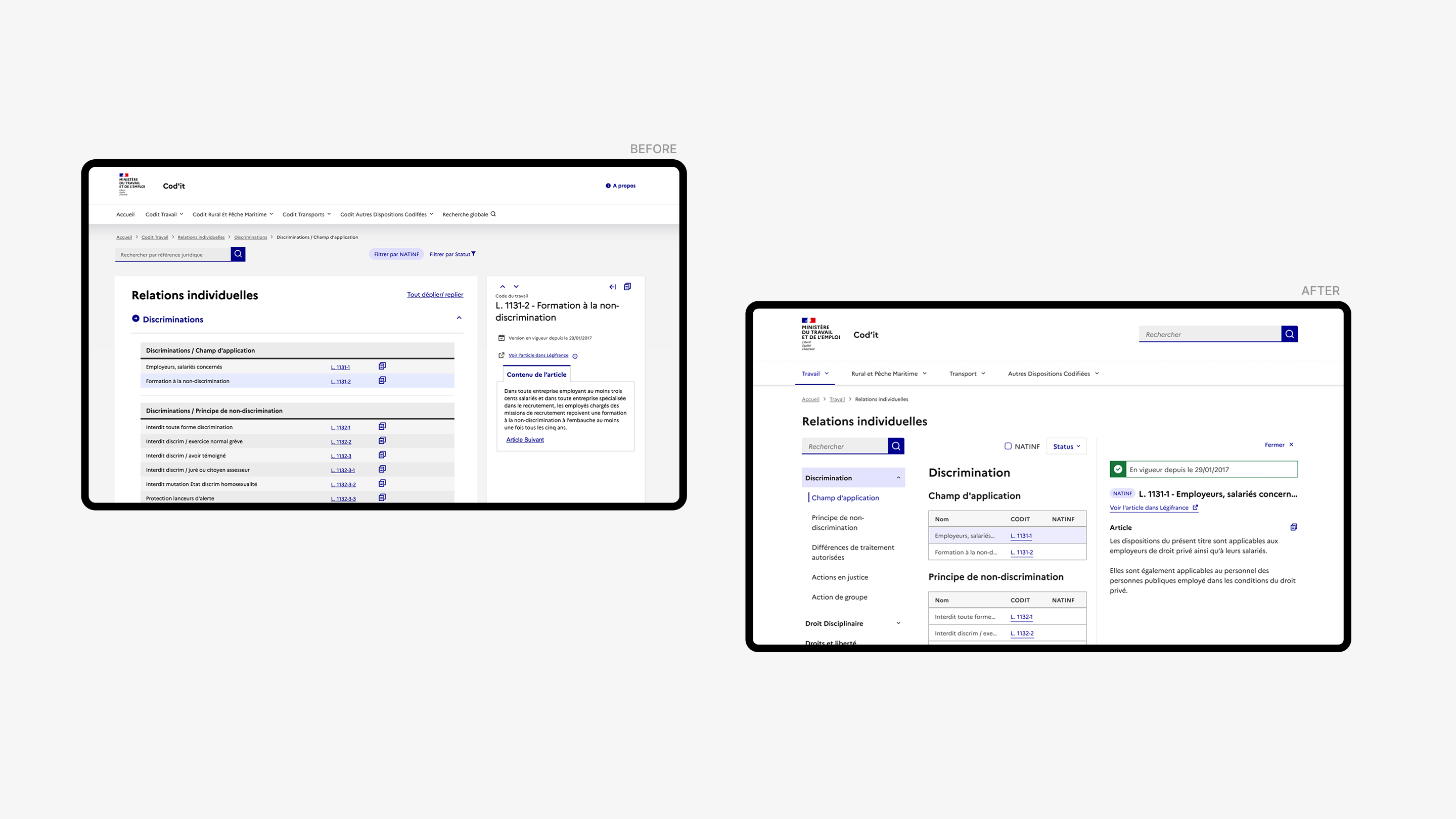 DNUM — before and after navigation redesign comparison